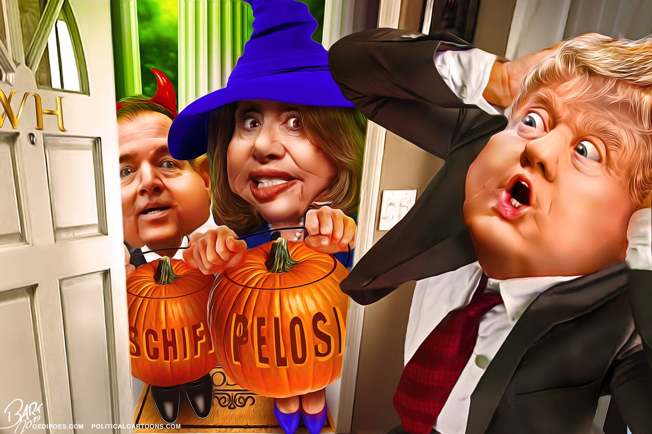 Political Cartoon U.S. Halloween Schiff Pelosi Impeachment