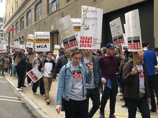 Picketers in Manhattan