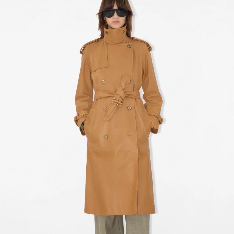 Long Leather Castleford Trench Coat on model 