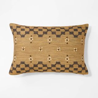 Woven With Cross Stitching Lumbar Throw Pillow Brown/cream - Threshold™ Designed With Studio Mcgee