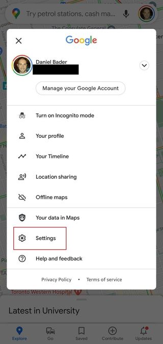 Open Google Maps Settings