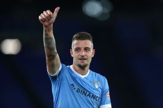 Sergej Milinkovic-Savic of SS Lazio acknowledges the fans following the Serie A match between SS Lazio and UC Sampdoria at Stadio Olimpico on May 07, 2022 in Rome, Italy.