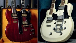 [LEFT] 1966 EMS-1235 with full-scale four-string tenor neck and eight-string mandolin neck. Right: 1961 EMS-1235 with a regular six-string neck and an octave six-string neck.