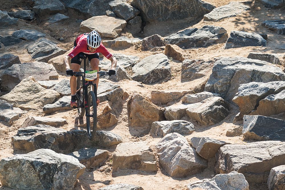 Christophe Sauser tests out the rock garden in Rio