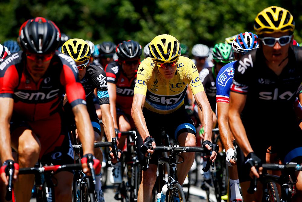 Chris Froome rides in the bunch during stage 11.