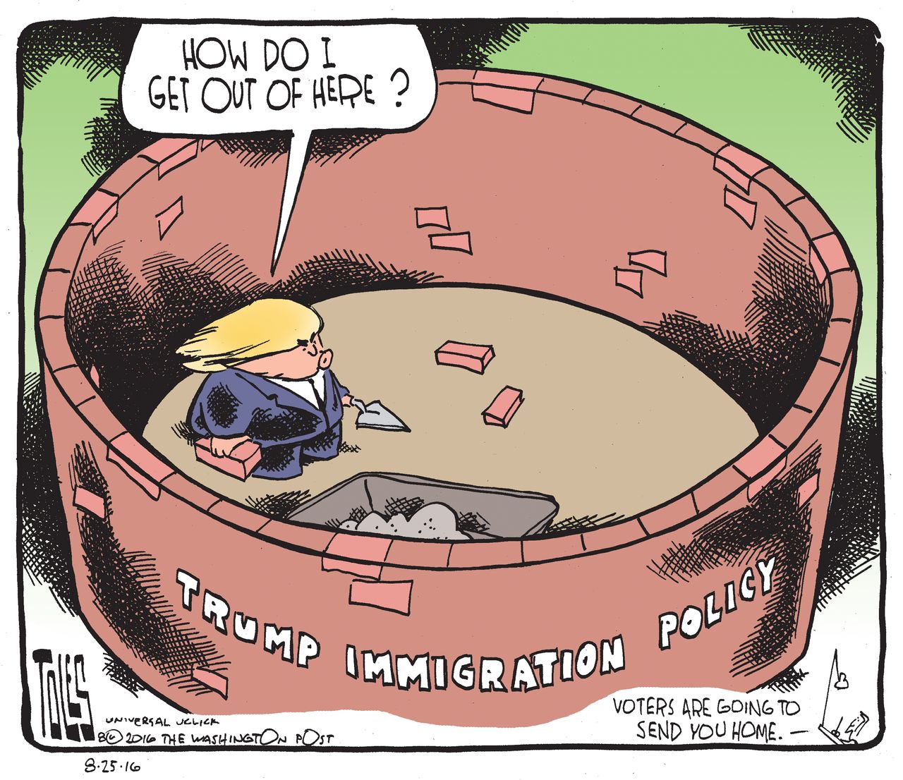 Political cartoon U.S. 2016 election donald Trump immigration