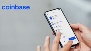 Coinbase advertorial man holding a phone