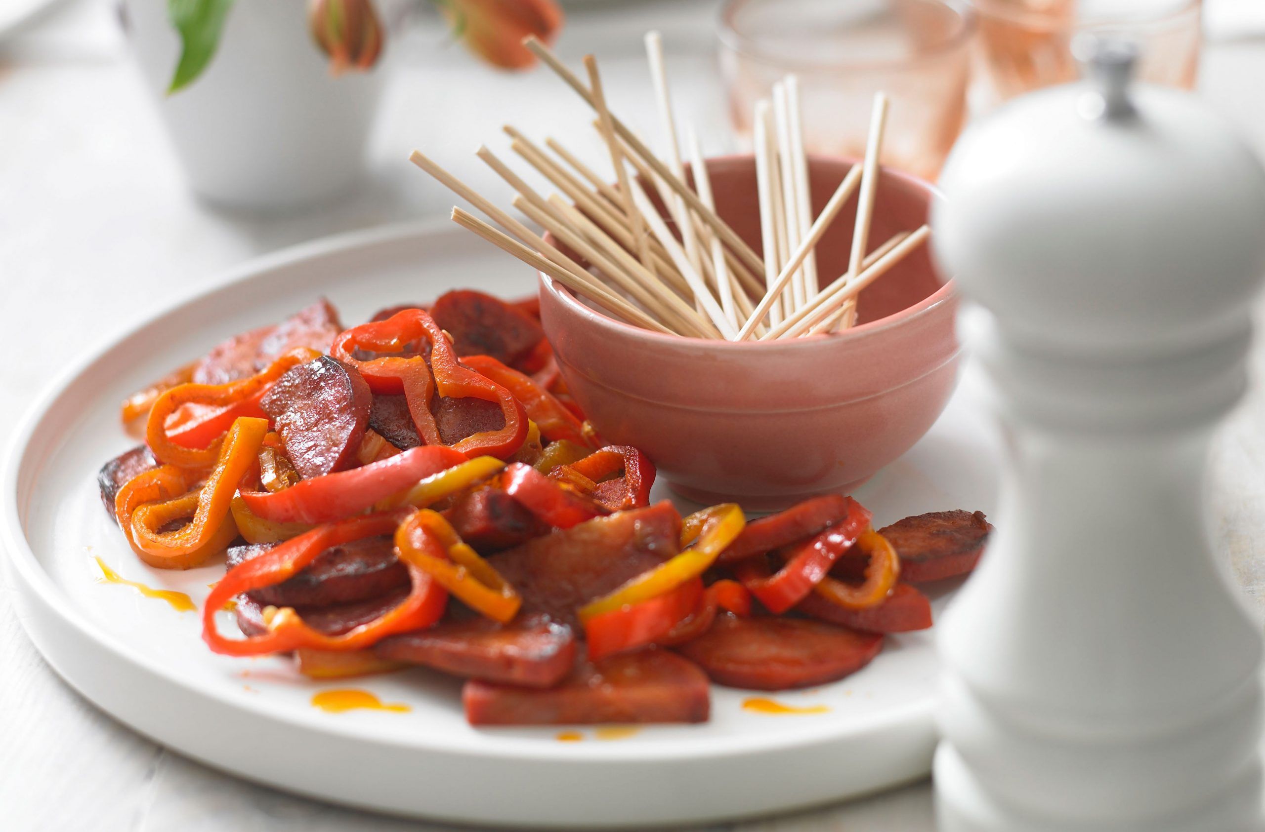 Smoky spiced chorizo with peppers recipe