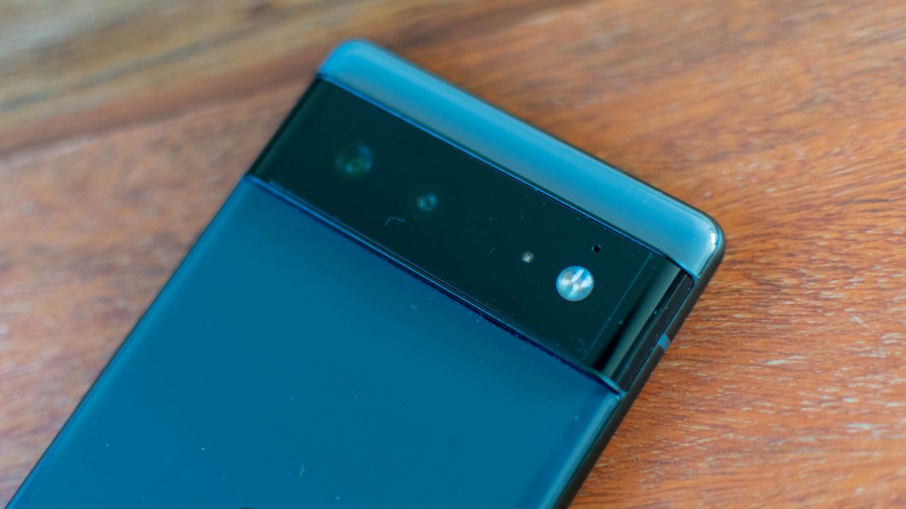 A closeup of the Google Pixel 6's rear camera bar
