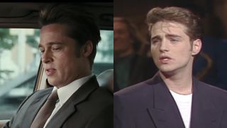 Side by side photos of Brad Pitt and Jason Priestley