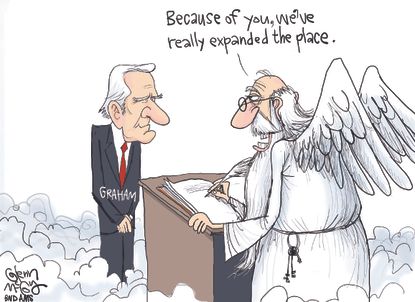 Political cartoon U.S. Billy Graham death