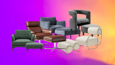 accent chairs with ottomans on a colorful background