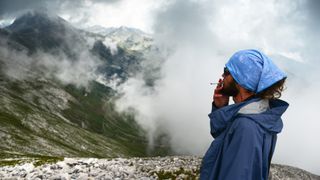 Man smoking in a mountain