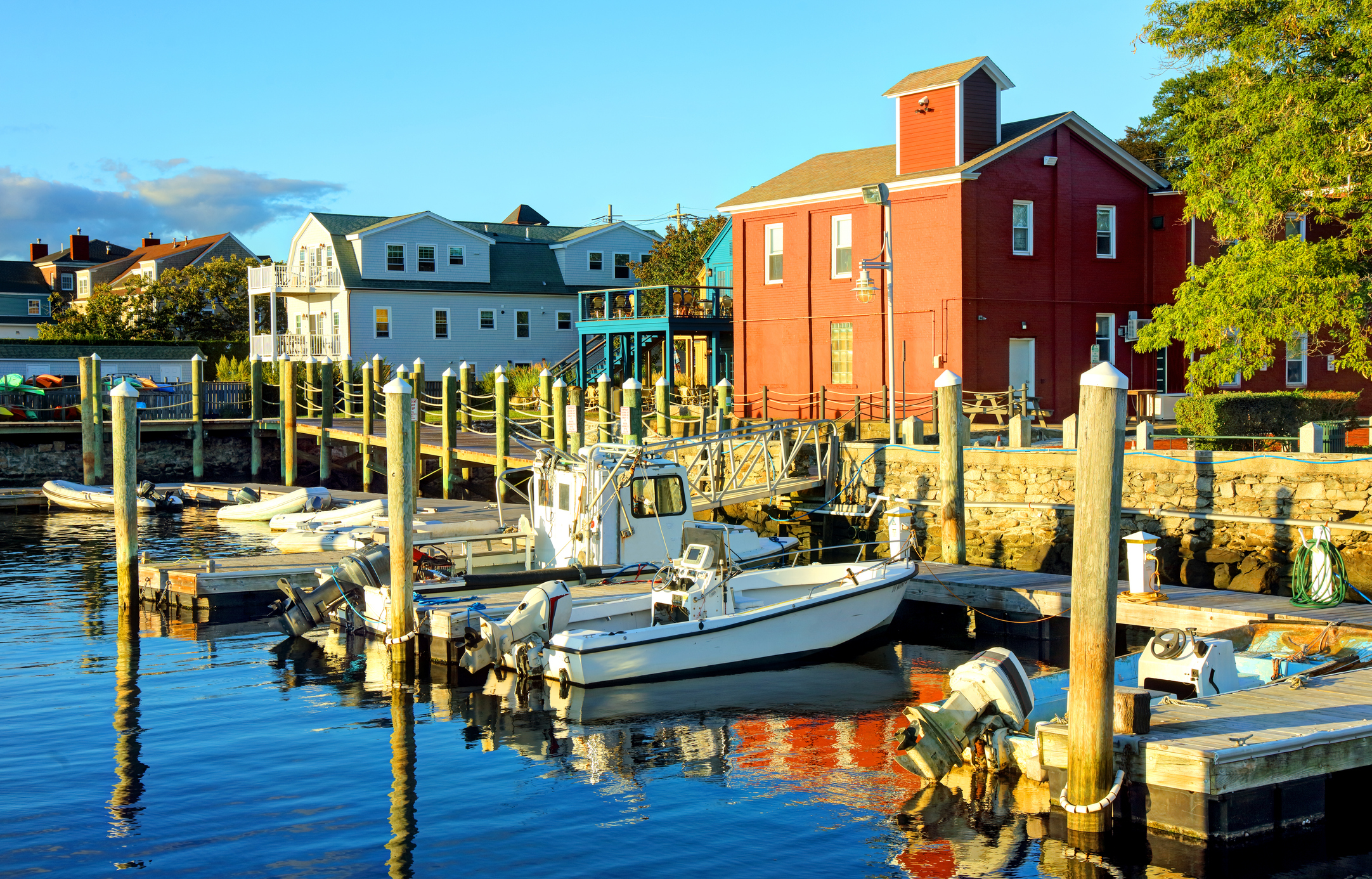 A boat dock in Bristol, Rhode Island.