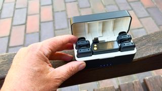 The carry case charges all four transmitter mics and the receiver simultaneously, so the entire kit is ready for your next shoot.