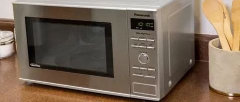 The Panasonic NN-SD372SR microwave on a countertop