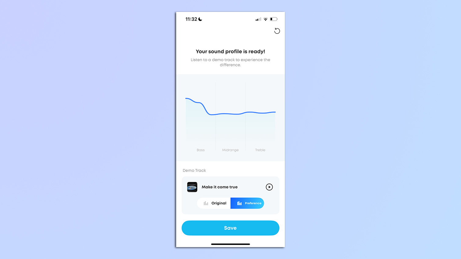 Screenshot from the Soundcore companion app showing personalized sound profile settings.