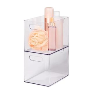 A bathroom organizer caddy