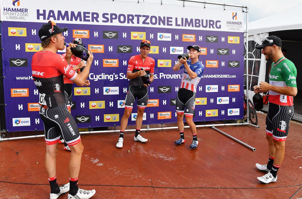 Trek-Segafredo celebrating a Hammer Sprint victory