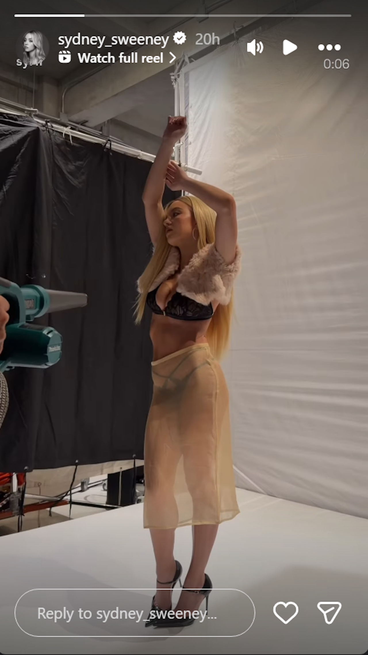 Sydney Sweeney poses in lingerie on her Instagram Stories.
