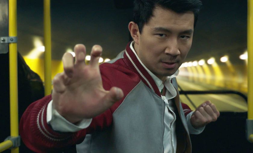 Simu Liu in a fighting pose from Marvel film Shang-Chi and the Legend of the Ten Rings