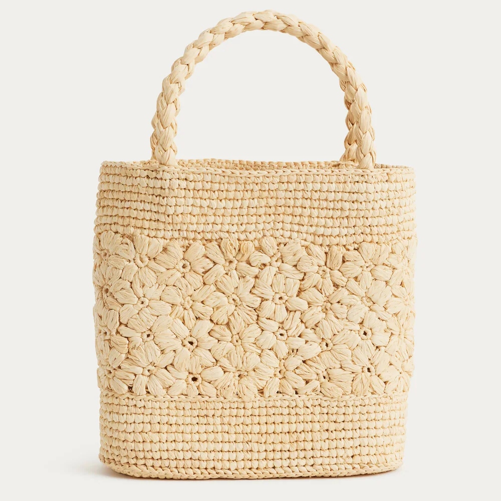 Rixo Milana Raffia Bag in Cream