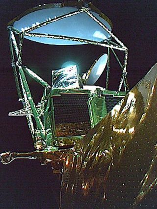 This view from an on-board camera on Japan's Shizuku satellite shows the satellite's antenna deployed shortly after its May 17, 2012 launch.
