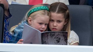 Lena Tindall and Princess Charlotte of Cambridge attend the Platinum Pageant on The Mall on June 5, 2022 in London, England