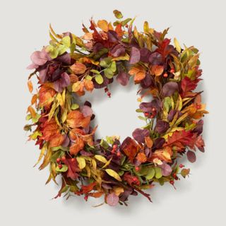 orange and green faux fall wreath