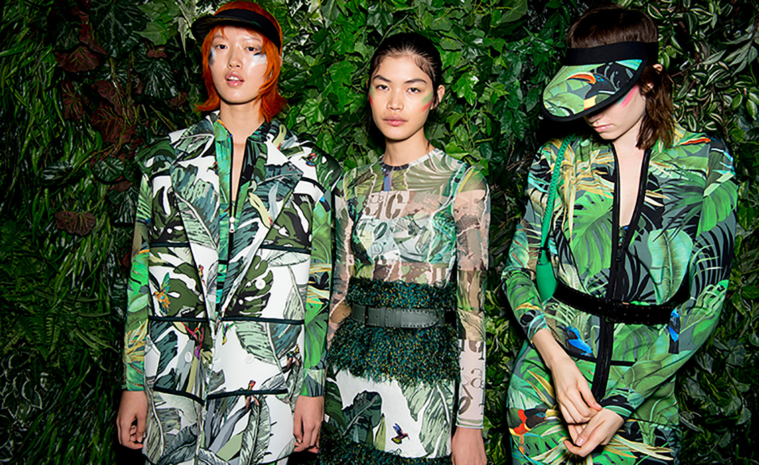 Stylish tropical dress worn by Max Mara model at the fashion show 2017