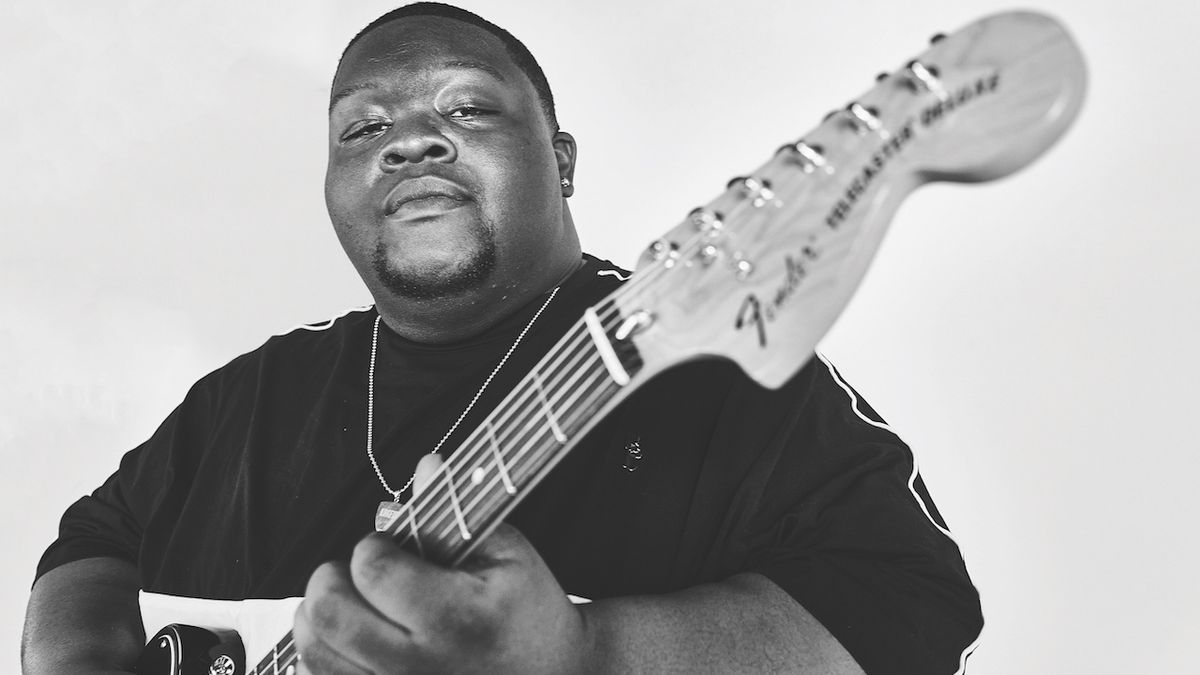 Blues guitarist Christone &#039;Kingfish&#039; Ingram plays an electric guitar