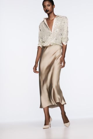 Satin Effect Midi Skirt