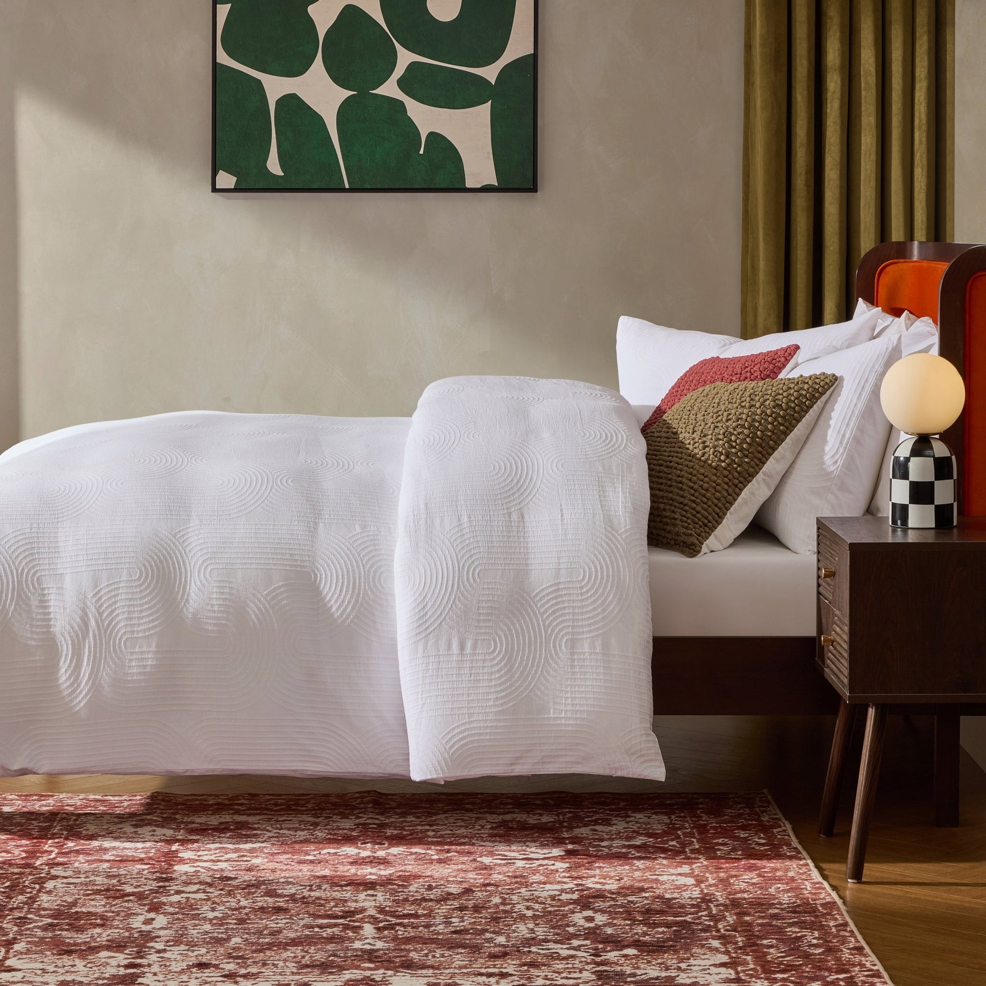 Archie Geo Woven Jaquard 200 Thread Count Duvet Cover &amp;amp; Pillowcase Set - White