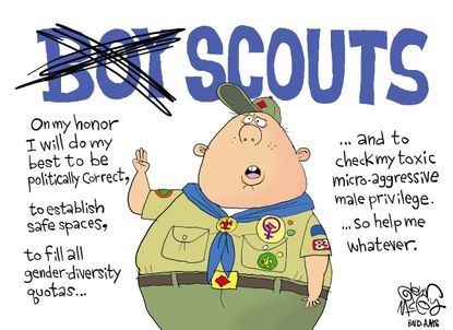 Editorial cartoon U.S. Boy Scouts political correctness gender diversity