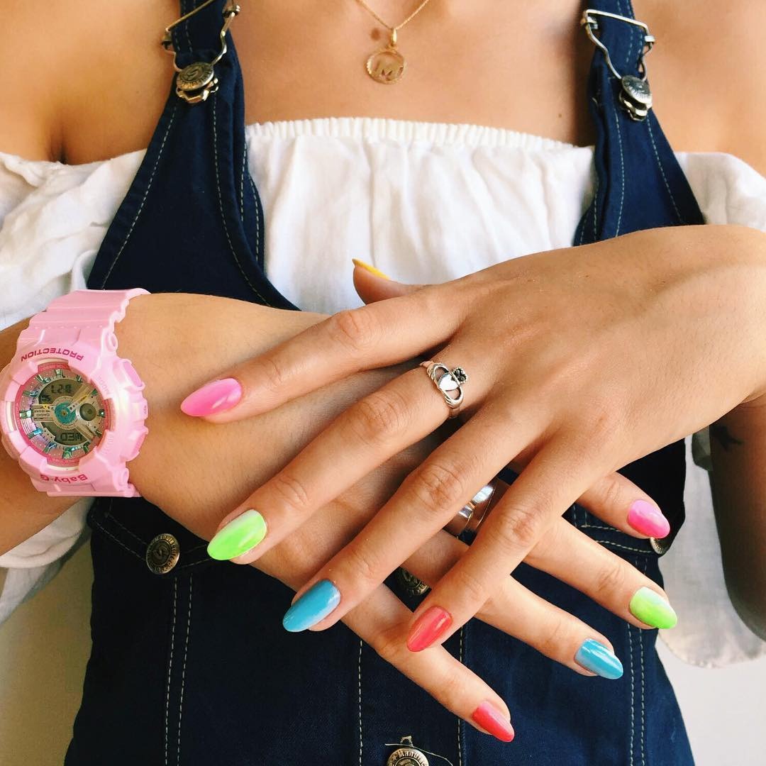 Neon colorful jelly bean nails