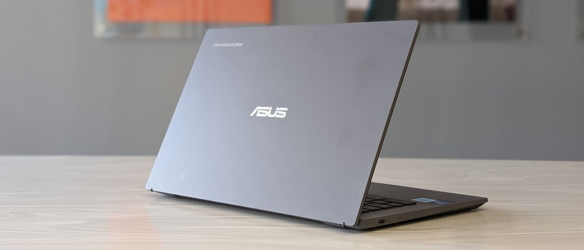 The Asus Chromebook Plus on a desk