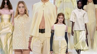 the yellow sunbeam spring 2025 color trend at Prada, Loewe, Chanel, Chloé, Miu Miu, Jil Sander, McQueen runways