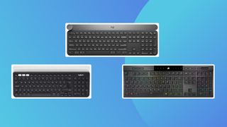 Three of the best keyboards on a blue background