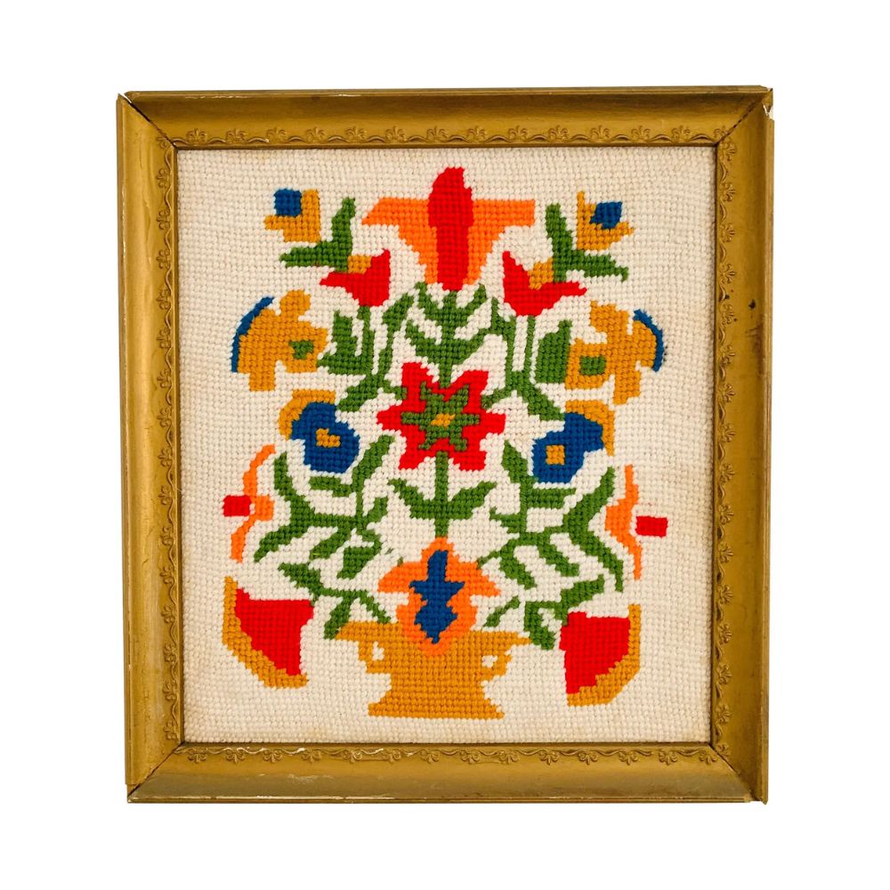 Vintage Folk Art Scandinavian Needlepoint 