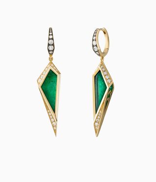 Emerald gold earrings with diamonds