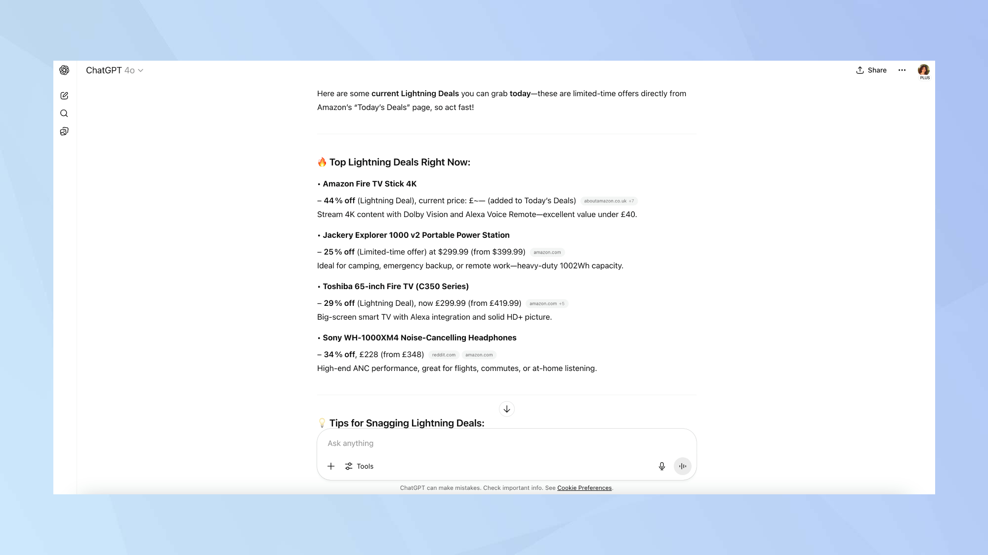ChatGPT lightning deals prompt