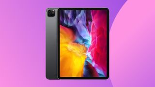 A product shot of the iPad Pro 2020 on a colourful background
