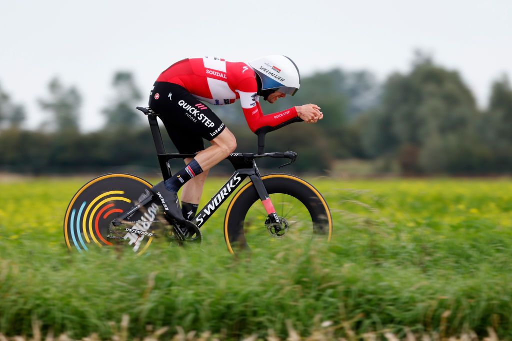 SLUIS NETHERLANDS AUGUST 24 Kasper Asgreen of Denmark and Team Soudal QuickStep sprints during the 19th Renewi Tour 2023 Stage 2 a 136km individual time trial stage from Sluis to Sluis on August 24 2023 in Sluis Netherlands Photo by Bas CzerwinskiGetty Images