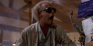 Back to the Future Christopher Lloyd screams while wearing goggles