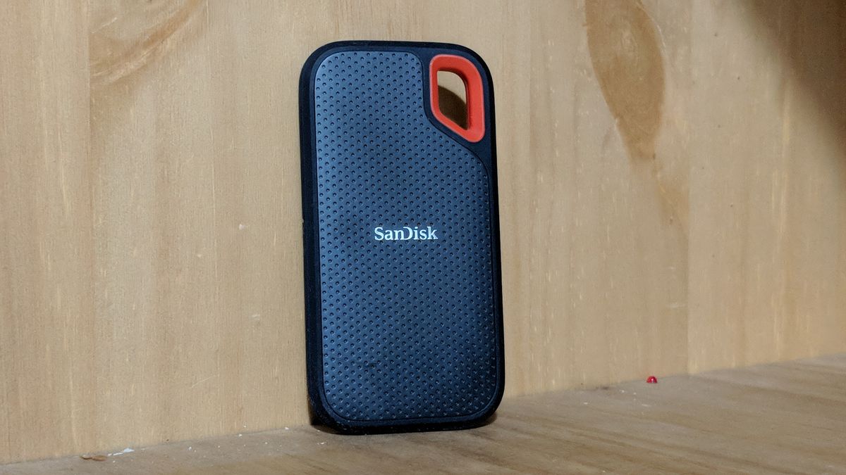 SanDisk Extreme Portable SSD on a home office desk during our tests