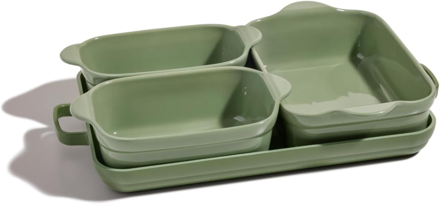 Our Place, Our Place Bakeware Set | 5-Piece Nonstick, Toxin-Free, Ceramic, Cast Aluminum Set With Oven Pan, Bakers, & Oven Mat | Space-Saving Nesting Design | Oven-Safe | Bake, Roast, Griddle and More | Sage