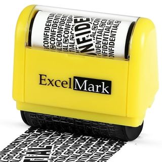 A yellow handheld rolling stamp