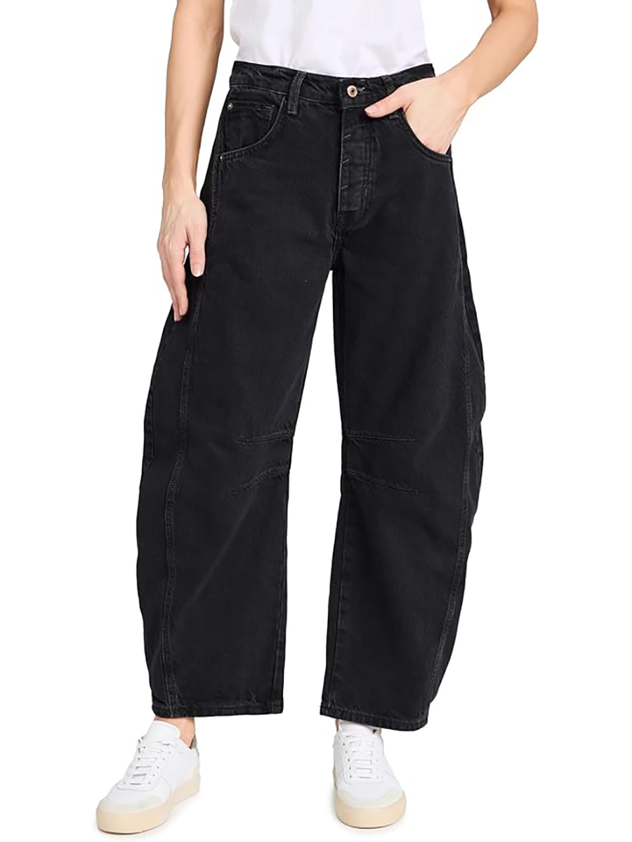 Free People, Free People Women's We the Free Good Luck Mid-Rise Barrel Jeans, Soundwave