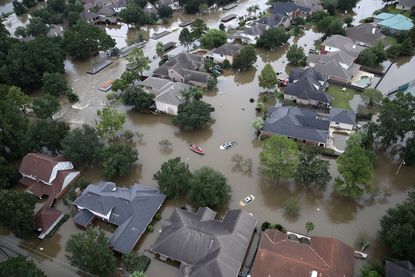 Flooded homes in Houston after Hurricane Harvey. 