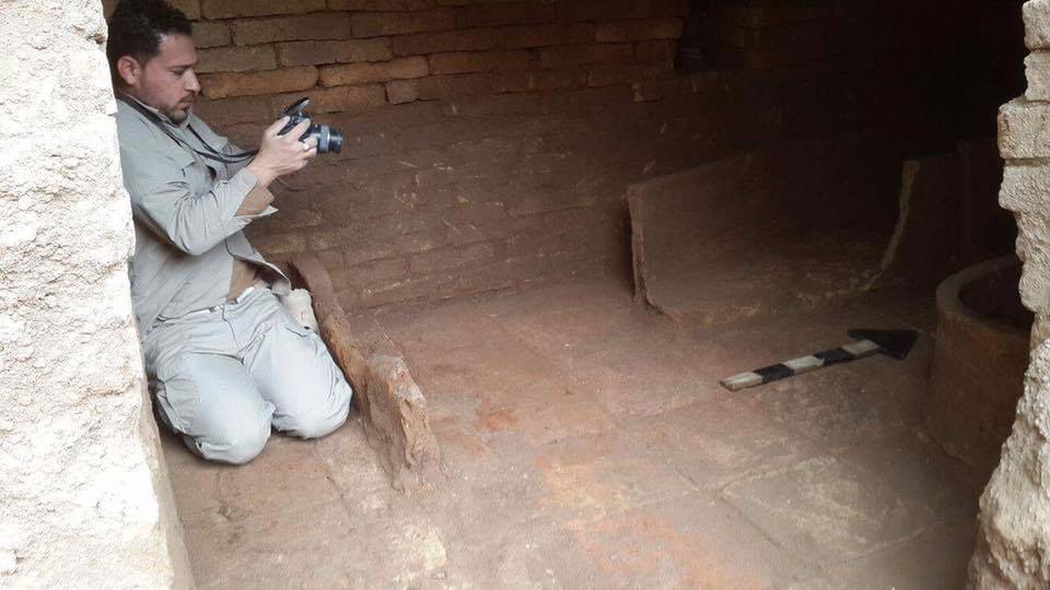 A view of the Assyrian tomb and the ceramic sarcophaguses found within it.